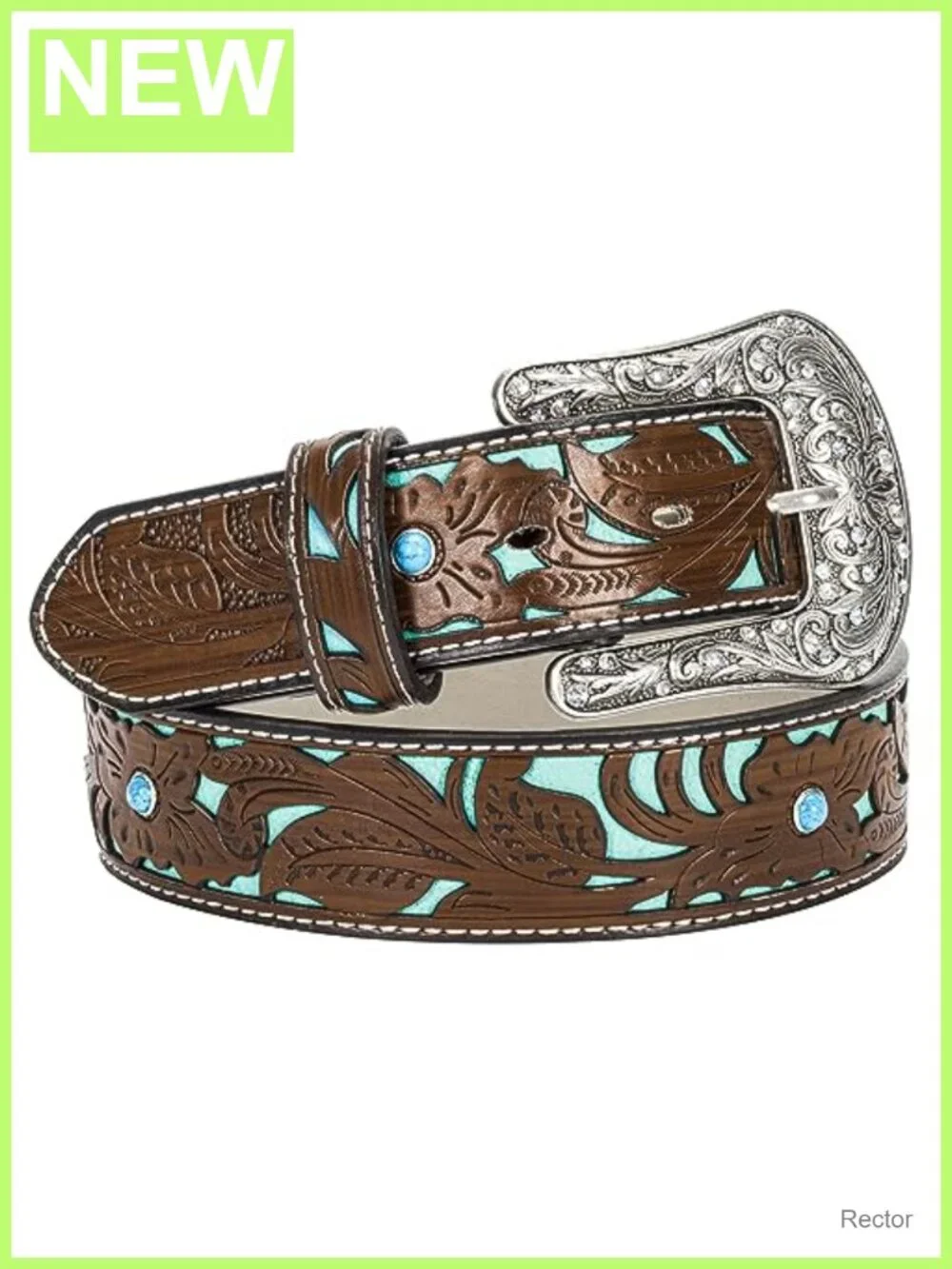 Vintage PU Leather Belt with Floral Buckle for Women
